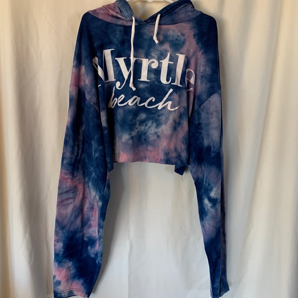 Myrtle beach crop tie dye hoodie very light fabric with draw string hood